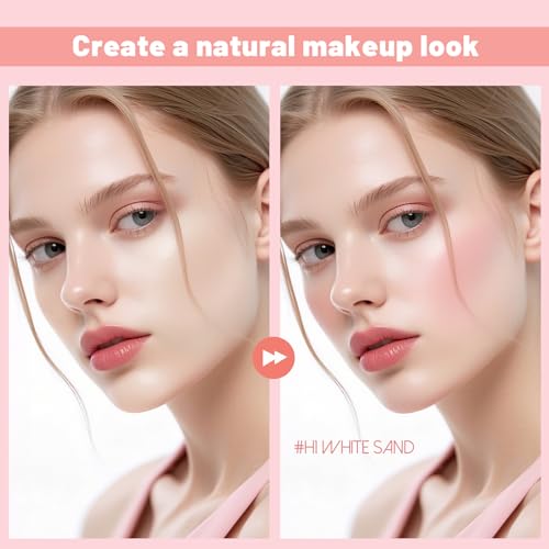 Blush Liquid Makeup Cream Stick, Blendable Cheek Weightless Watercolor Sheer Finish, Soft Peach Face Tint for Mature Skin, Easy Application Beauty Essential (H1 White Sand)