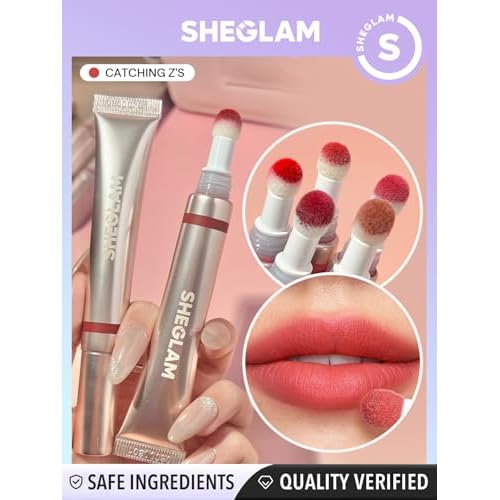 SHEGLAM Pout Pillow Cushion Lip Gloss Moisturizing Liquid Lipstick High Shine Finish Sponge Tip Applicator Non-Sticky Lip Glaze Party -Catching Z's