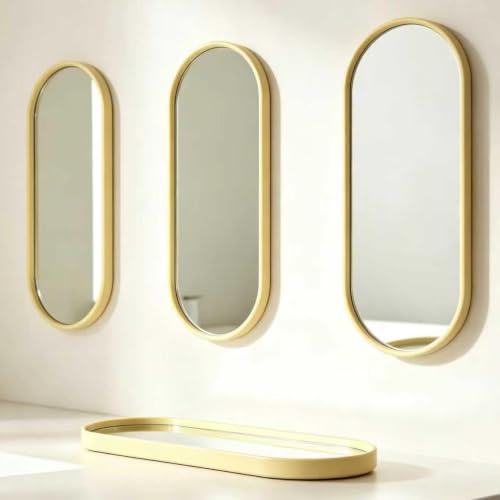 3-Piece Wall Mirror Set with Gold Frame, 12x4.7 inches