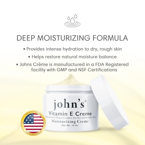 John's Vitamin E, A & D Collagen Cream ? 16 oz Aloe-Enriched Moisturiser for Face & Body ? Nourishing Vitamin E Skin Cream for Dry, Sensitive Skin