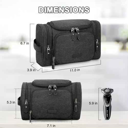 ZOMFELT Travel Toiletry Bag for Men, Canvas Toiletry Dopp Kit Organizer with Wet Pocket, Water-resistant Multiple Pockets Shaving Bag for Gym Essentials and Toiletries Accessories, Black