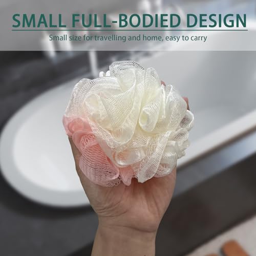 24 Pack Travel Loofah, Individually Wrapped Small Loofah Shower Pouf, 4 inch Mini Bath Sponges for Shower, Multicolor
