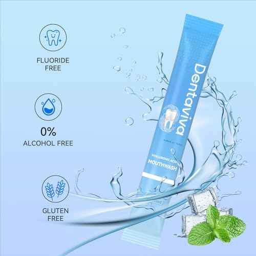 Travel Size Mouthwash ? 40 Individual Packets ? Dry Mouth Relief Strips with Hyaluronic Acid & Probiotics ? Alcohol, Fluoride & Gluten Free ? Xylitol Cavity Prevention | Travel Oral Care