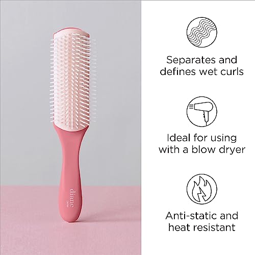 Diane Pro Nylon Pin Styling Hairbrush for Detangling, Separating, Shaping, and Defining Wet or Curly Hair, Heat-Resistant, Anti-Static, Hair Care Essential, Pink