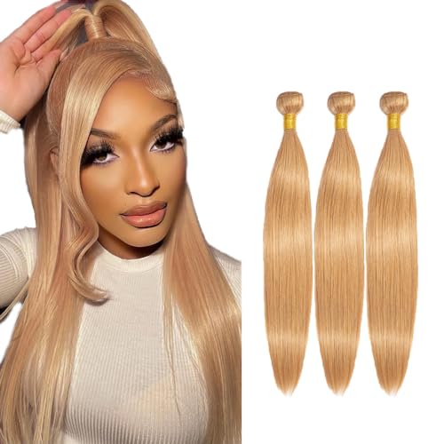 FuivJuix #27 Honey Blonde Straight Brazilian Hair Bundles 30/32/34in | 3 Bundles 150g Each