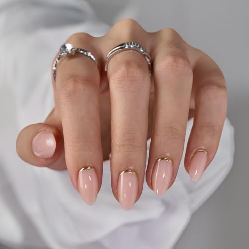 BTArtbox Press On Nails Gold Foil Almond 32Ct Gel