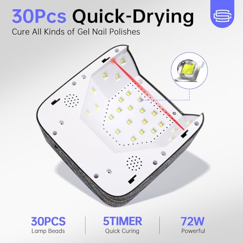 UV LED Nail Lamp 72W Rechargeable Sparkly Nail Dryer Gel Polish Light with 5 Timer Setting Professional Quick Dry Curing Lamp with Display Auto Sensor for Salon & Home, Zebra Diamond