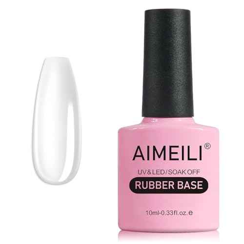 AIMEILI Clear Rubber Base Gel For Nails, Soak Off U V LED Hema Free Gel Nail Polish, 4 in 1 Nail Strengthen/Enhance/Base Coat/Color 10ml