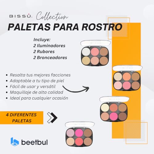 Bissú 6 colors Makeup Palette (4grms each color) includes 2 highlighters, 2 Bronzers, 2 Blushes (La Mera Mera)