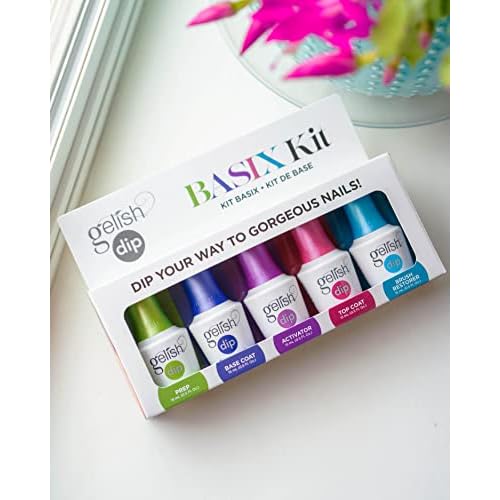 Gelish Dip Basix Kit ? Prep, Base Coat, Activator, Top Coat & Brush Restorer ? Easy, Odor-Free, No UV or LED Lamp Required for Long-Lasting, Salon-Quality Dip Powder Nails at Home.