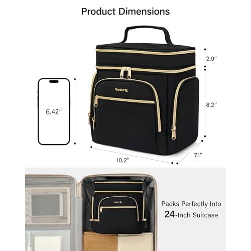 Hanke Large Toiletry Bag for Women Travel, Double Layer Organizer with Wide Opening for Full-Size Cosmetics & Toiletries, 12.2L Water-Resistant Makeup Bag,Black
