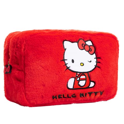Hello Kitty Cute Makeup Bag Fluffy Kawaii Travel Bag, Zipped Cosmetic Bag Toiletry Bag for Women Teens Girls, Gift for Her