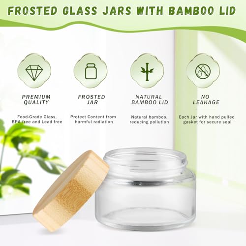 Round Glass Jars,Empty Clear Glass Jar Holder with Bamboo Lids,Small Travel Cosmetic Jars for Moisturizer,Foundation,Lotion,Ointment,Body Butter&Balms,Candle Making-6 Pcs (100 Gram)