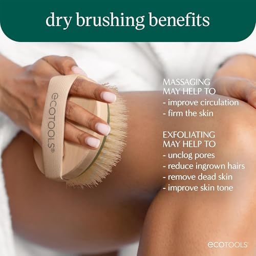 EcoTools Dry Body Brush for Circulation, Dead Skin Removal + Green Delicate EcoPouf Made with Recycled Netting for Cleansing and Exfoliating Sensitive Complexion, Self-Care Gifts