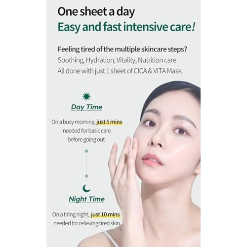 COSNORI Cica X Vita Daily Pure Mask, 30 Sheets (11.8 fl oz / 350 ml) ? Vegan, Hypoallergenic, Weakly Acid, Moisturizing Korean Skin Care