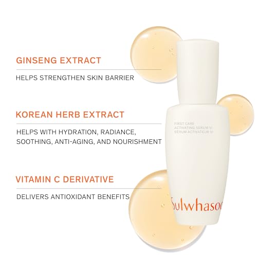 Sulwhasoo First Care Activating Serum, Mini - Skin Barrier Strengthening Anti-Aging Face Serum, Visibly Plumps & Hydrates, Reduces Visible Fine Line & Wrinkles, Vitamin C, Travel Size - 0.50 fl. oz.