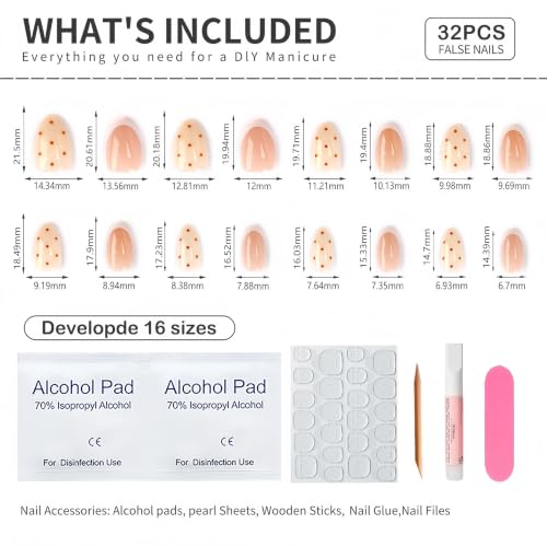 Stbisen 65-Polka French Charm Short Almond Press On Nails 32Pcs - Brown Polka Dot