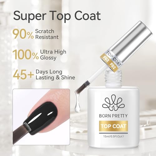 Born Pretty Base & Top Coat Gel Nail Set 15ml - 2x 15ml Base & Shine Top Coat (This Listing: 15ml Base and Top Coat Set)