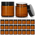4oz Amber Glass Jars with Black Lids, 24 Pack