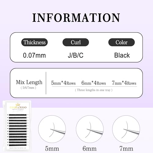 CoMango Bottom Lash Extensions 0.07mm Black 5-7mm Mix