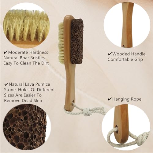 Natural Lava Pumice Stone Foot Brush & Callus Remover with Wooden Handle