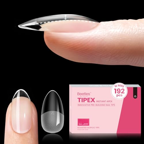 Beetles Tipex Instant Apex Nail Tips - Short Almond, 192 pcs, Clear, 16 Sizes