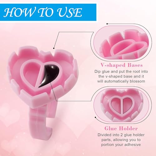 300Pcs Pink Heart Lash Glue Rings for Eyelash Extensions