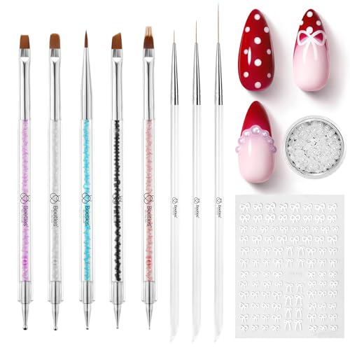 Beetles Nail Art Brush Set 8pcs – Double-Headed Design with Dotting & Striping Tools