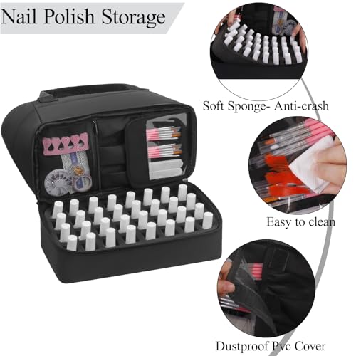Black Nail Polish Organizer Bag Holds 32 Bottles Travel-Friendly Storage Case