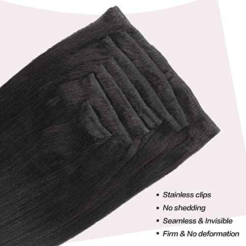 SixStarHair Yaki Straight Clip In Hair Extensions Real Human Hair 14inch Coarese Yaki Hair Extensions with Clips 120g 7 Pieces Thick Double Wefted Hair Extensions Italian Yaki Hair Extensions