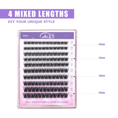 GAQQI Lash Clusters, Eyelash Clusters 120PCS C Curl Individual Lashes, Wispy Cluster Eyelash Extension 10-16mm Mixed Length, Natural Looking Cluster Lashes £¨GQ03, C Curl, 10-16mm)