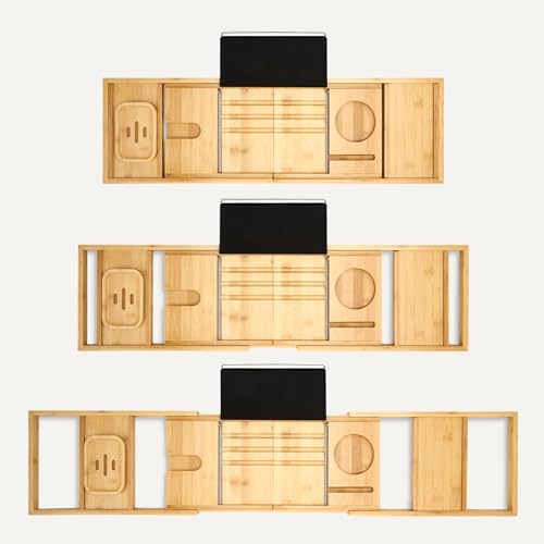 Bamboo Bathtub Caddy Tray, Expandable 29.5-43 Inches