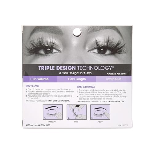 KISS Lash Couture Triple Push-up False Eyelashes, Halloween 02', Includes, Contact Lens Friendly, Easy to Apply, Reusable Strip Lashes (Pack of 3)