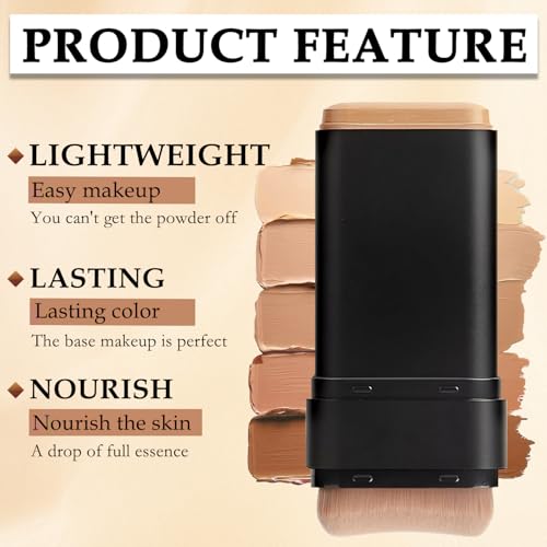 Flawless Face Foundation Stick,2-in-1 Long-Lasting Concealer Foundation Stick with Brush,Multi-Use Makeup for Dark Circles & Blemishes,Waterproof Thin Contour Sticks for Face Makeup (02#Natural)