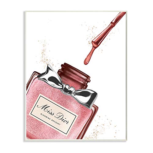 Stupell Industries Makeup Nail Polish Brush Pink Silver Drip Fashion Design Wall Plaque, Multi-Color