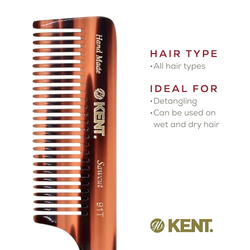 Kent 91T Wide Tooth Women¡¯s Detangler Comb for Curly, Wavy, and Thick Hair ? Ideal for Use on Wet Hair ? Gentle, Shower Comb with Large Handle ? Anti-Static, Smooth - Styling Tool by Kent