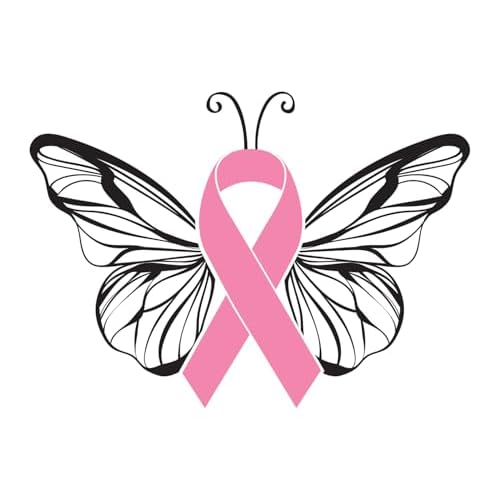 Butterfly Pink Ribbon Breast Cancer Awareness Temporary Tattoos ? 25pk ? Waterproof, Skin-Safe Designs for Events, Fundraisers & Supporters (Butterfly 25pk)