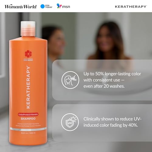 KERATHERAPY Keratin Infused Color Protect Shampoo, 33.8 fl. oz., 1000 ml - Gluten Free Color Protecting Shampoo for Color Treated Hair with Kerabond Technology, Red Raspberry Oil, Omega 3 & 6