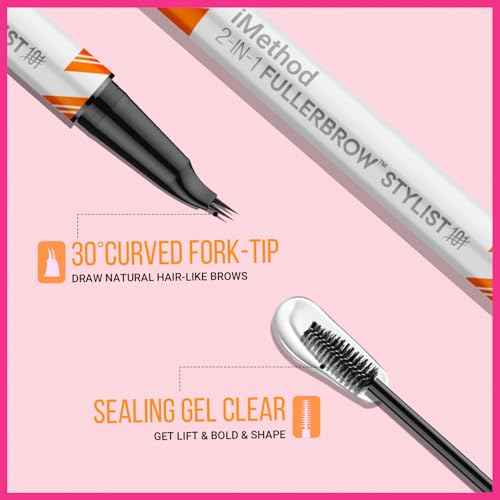 iMethod Curved Eyebrow Pen and Eyebrow Gel - Eyebrow Pencils for Women with Natural Hair Like Strokes, Brow Gel Clear for Soft Full Brows, Waterproof, All-Day Defined, Dark Brown