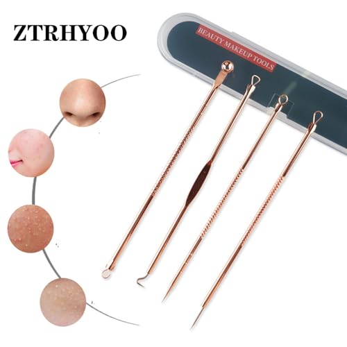 Blackhead Remover Pimple Extractor Kit for Acne & Blemish Treatment - Skin Care Tool with Case (Rose)