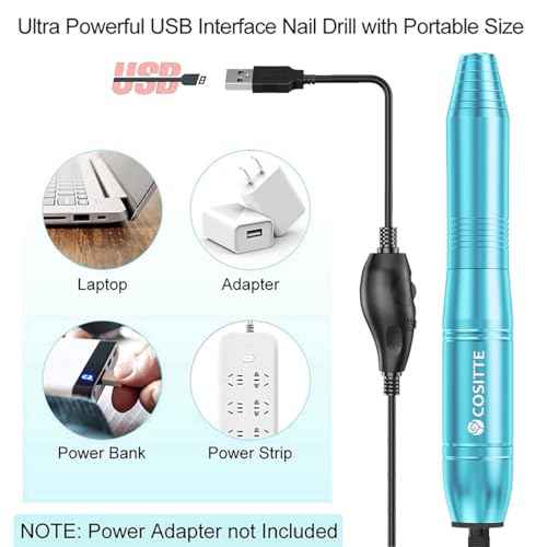 Electric Nail Drill,USB Electric Nail Drill Machine for Acrylic Nail Kit,Portable Electric Nail File Polishing Tool Manicure Pedicure Kit Efile Nail Supplies for Home Salon,Sky Blue