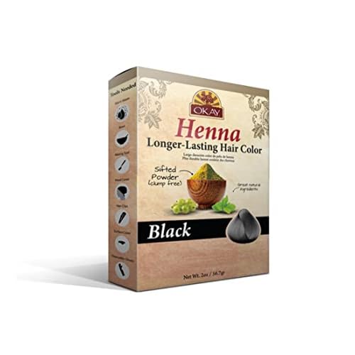 OKAY Pure Naturals Henna Hair Dye - Natural Black Henna Hair Dye with Indigo for Men and Women, Powder to Cover Gray Color, Beard Tint, Easy to Use Coloring - Black, 2 oz (Pack of 1)
