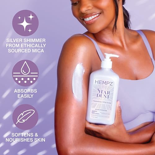 Hempz NEW Mini Star Dust Body Lotion, Iridescent Glow Shimmer, Passionfruit and Wild Orchid, Hydrating and Nourishing Moisturizer, 2.25 fl.oz.