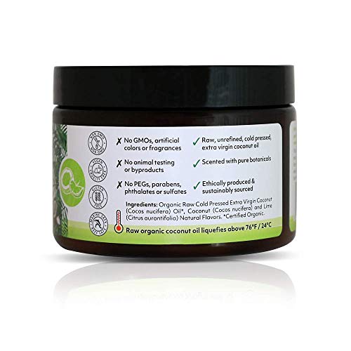 Organic Fiji Raw Cold Pressed Coconut Oil for Hair, Skin, Face & Body | Relaxing Massage Oil | Coconut Lime,12 oz for Women Men & Baby