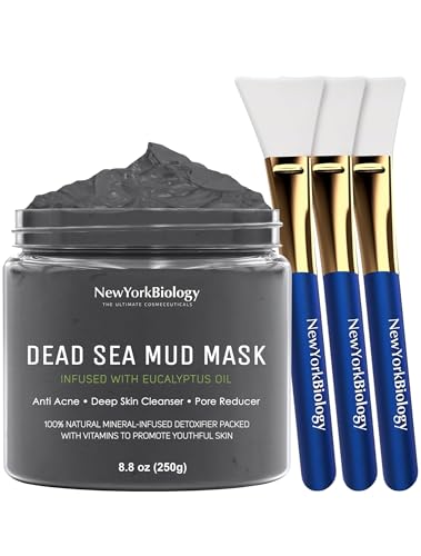 New York Biology Eucalyptus Dead Sea Mud Mask with 3 Silicone Brushes