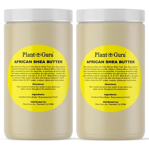 Plant Guru Raw African Shea Butter 32 oz. (2 Pack) Bulk 100% Pure Natural Unrefined IVORY - Ideal Moisturizer For Dry Skin, Body, Face And Hair Growth. Great For DIY Soap and Lip balm Making.