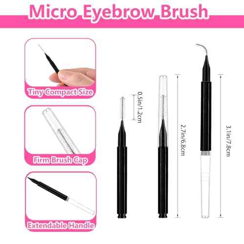 Micro Eyebrow Brush Set with Cap 50Pcs Eyelash Spoolies Comb Brow Lamination Brush Mini Spoolie For Eyelash Extensions Lash Lift Tools
