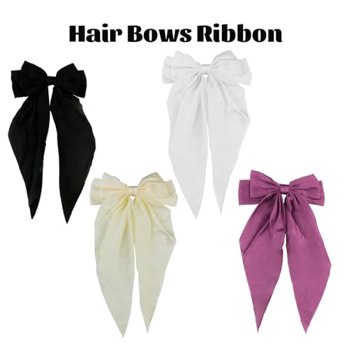 Fancylovesotio 4PCS Silky Satin Hair Bows Clip Hair Ribbons with Long Tail Hair Barrettes with Metal Clips and Bowknot Hair Accessories for Girls Teens Kids