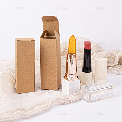 AUEAR, 50 Pack Kraft Paper Lipstick Boxes Empty Lip Gross Box 3.35"x1.1"x1.1" Rectangle Balm Perfume Essence Oil Packaging Cases for DIY Gloss Gift Packing