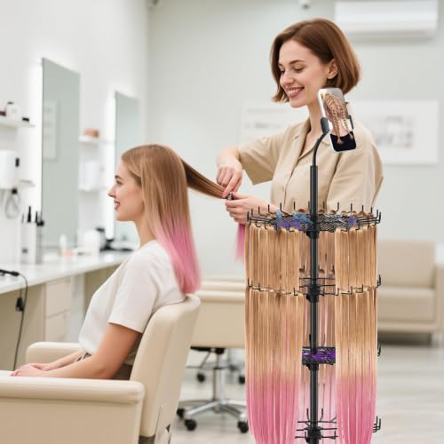 Adjustable Hair Braiding Rack Stand with 140 Hooks & Phone Holder